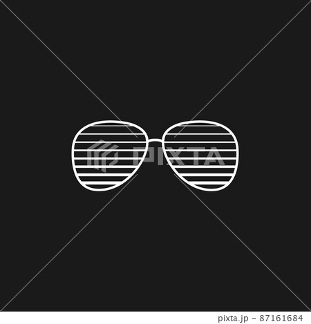Retrowave aesthetics, sunglasses silhouette. Synthwave black and white sunglasses with horizontal lines, 1980s style. Design element for retrowave style projects. Vector Retrowave aesthetics, sunglasses silhouette. Synthwave black and white sunglasses with horizontal lines, 1980s style. Design element for retrowave style projects. Vector 87161684