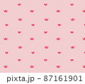 Pattern of pink hearts and crowns on a light pink background, vector image 87161901