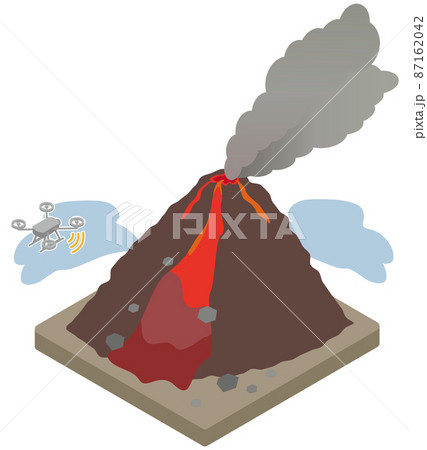 噴火している火山の調査を行うドローンのアイソメイラスト 87162042