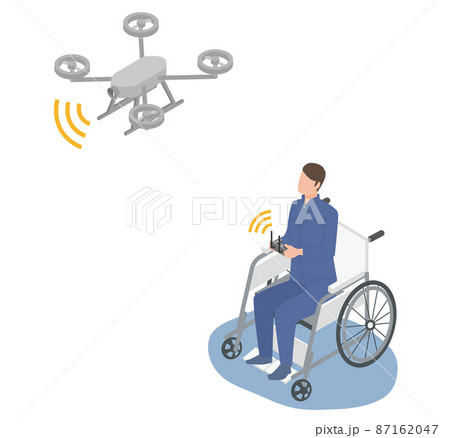 ドローンを操作する車椅子の男性のアイソメイラスト 87162047