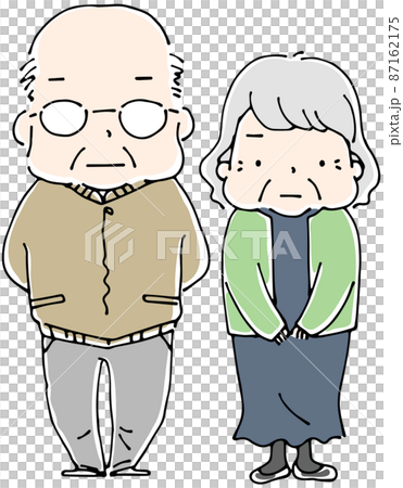 The whole body of an old man and an old woman standing side by side The whole body of an old man and an old woman standing side by side 87162175