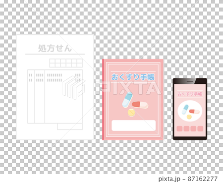 お薬手帳 内服薬 塗り薬 ベクターイラスト お薬手帳 内服薬 塗り薬 ベクターイラスト 87162277