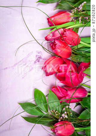 Spring summer border template floral background. Light air delicate artistic image, free space. 87162820