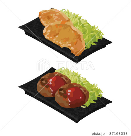 イラスト素材：美味しいおかずの皿　肉料理セット 87163053