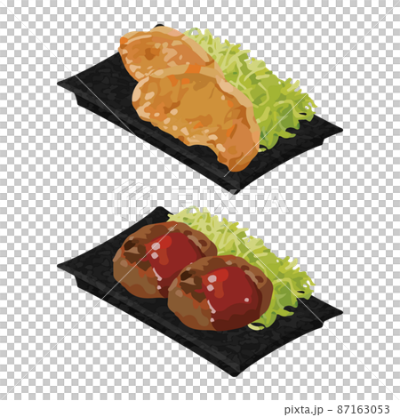 イラスト素材：美味しいおかずの皿　肉料理セット 87163053