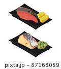 イラスト素材：美味しいおかずの皿　焼き魚セット 87163059