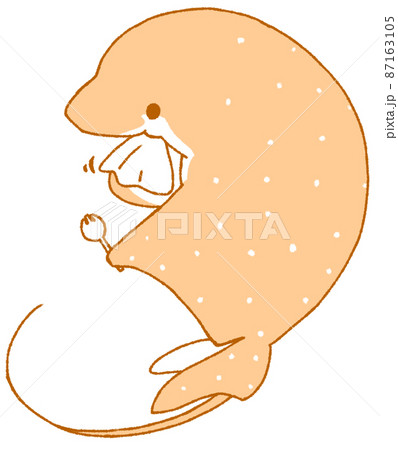 先割れスプーンを手に口を拭うエイ（橙色） 87163105