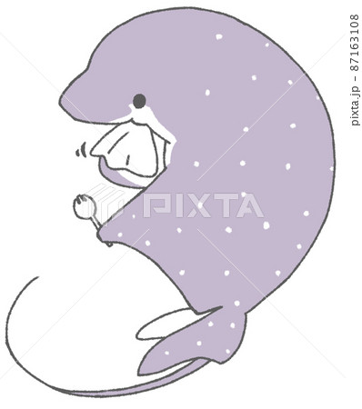 先割れスプーンを手に口を拭うエイ（灰色） 87163108