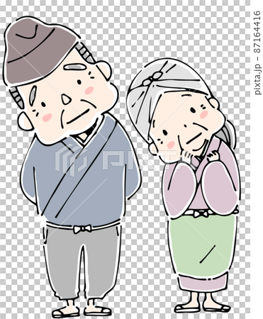 並んで立つ昔話のおじいさんとおばあさん 87164416