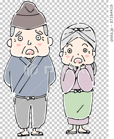 並肩站立的古板的祖父和祖母 87164419