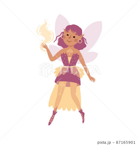 Cute Girl Fairy Flying with Wings and Smiling Vector Illustration Cute Girl Fairy Flying with Wings and Smiling Vector Illustration 87165901