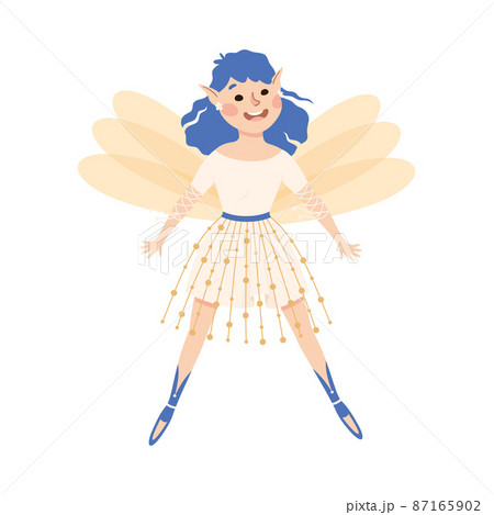 Cute Girl Fairy with Blue Hair Flying with Wings Vector Illustration Cute Girl Fairy with Blue Hair Flying with Wings Vector Illustration 87165902