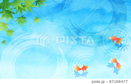 水面と金魚と紅葉の夏の爽やかな水彩の暑中見舞いのベクターイラスト背景 87166477