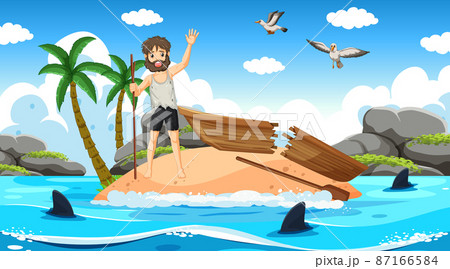 A man on deserted island isolated A man on deserted island isolated 87166584