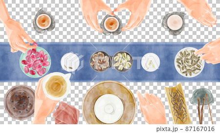 中國茶會工具手繪水彩風格插圖 87167016