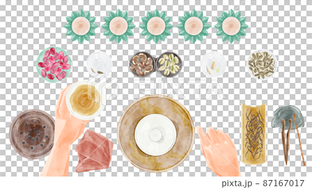 中国のお茶会道具手描き水彩風イラスト 87167017