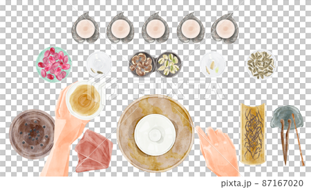 中国のお茶会道具手描き水彩風イラスト 87167020
