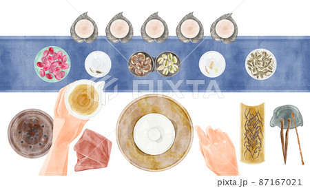 中国のお茶会道具手描き水彩風イラスト 87167021