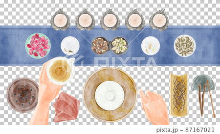 中国のお茶会道具手描き水彩風イラスト 87167021