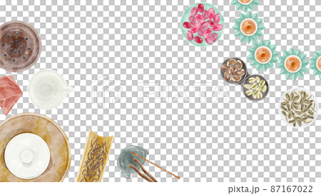 中國茶會工具手繪水彩風格插圖 87167022