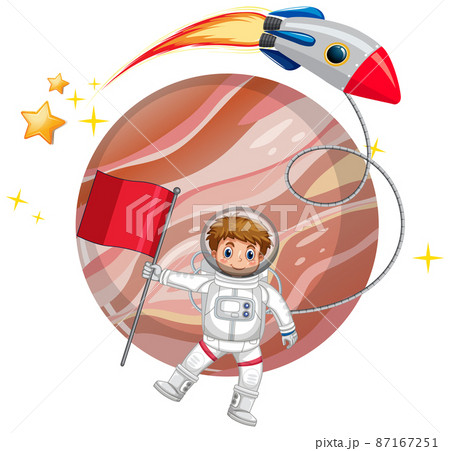 Isolated astronaut with planet and rocket 87167251