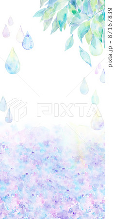 雨　紫陽花　水彩テクスチャー 87167839