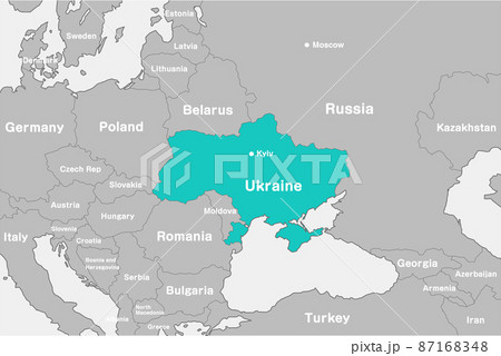 ウクライナ / ロシアとその周辺国地図・マップ イラスト(英語)
