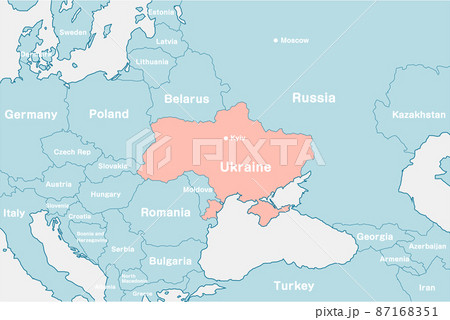ウクライナ / ロシアとその周辺国地図・マップ イラスト(英語)