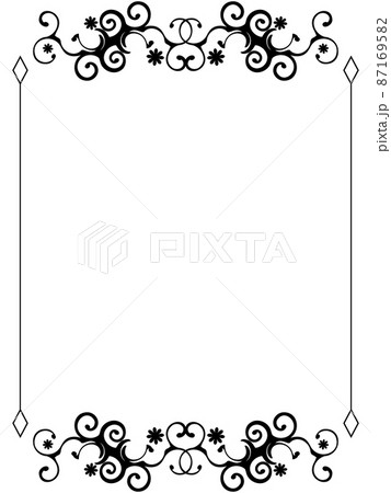 高級感のあるオーナメントのフレーム　縦位置　ブラックフラワー 87169582