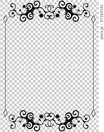 高級感のあるオーナメントのフレーム　縦位置　ブラックフラワー 87169582