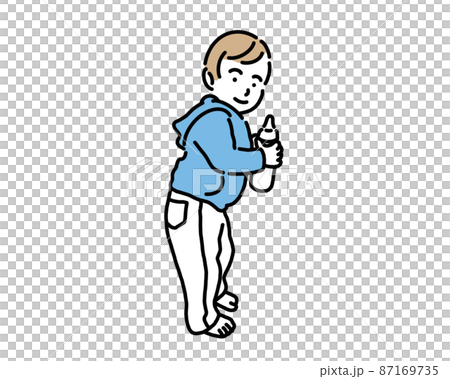 ミルクの入った哺乳瓶を両手で持つ赤ちゃんのイラスト素材