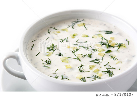 Bulgarian tarator sour milk soup in bowl 87170107