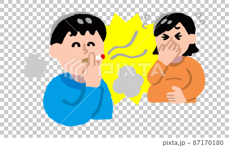 Men in plain clothes smoking cigarettes and pregnant women who want to smoke (hand-painted color) 87170180