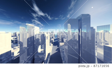 都市 街 ビル 建物 シティ オフィスビル ビジネス街 オフィス街 3d イラスト 背景 バックのイラスト素材