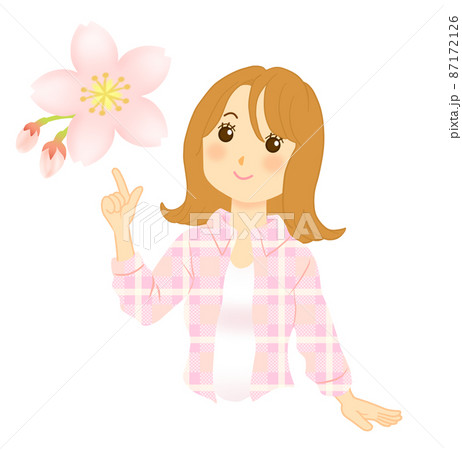 桜の花を指差す女性 桜の花を指差す女性 87172126