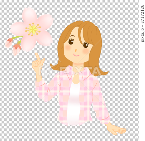 桜の花を指差す女性 桜の花を指差す女性 87172126