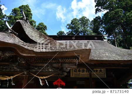 青空の下の荘厳な茅葺屋根の熊野大社 青空の下の荘厳な茅葺屋根の熊野大社 87173140