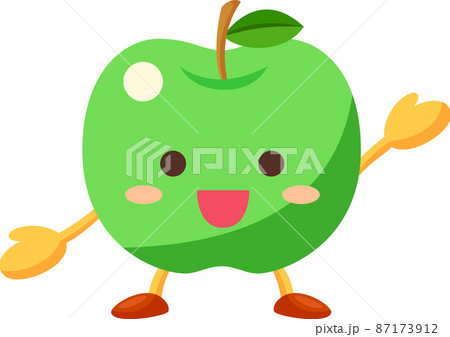 片手を挙げるかわいい青りんごのキャラクターのイラストのイラスト素材