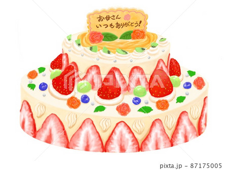 二段式 生クリーム苺と薔薇が乗った母の日ケーキのイラスト素材