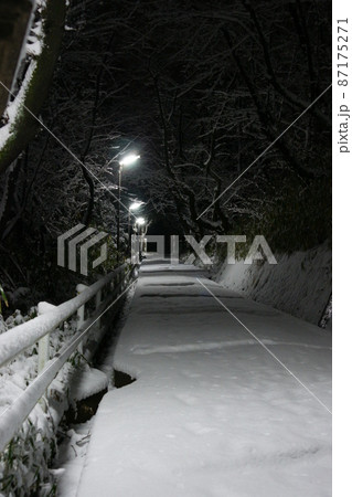 街灯に照らされた雪の上り坂 87175271