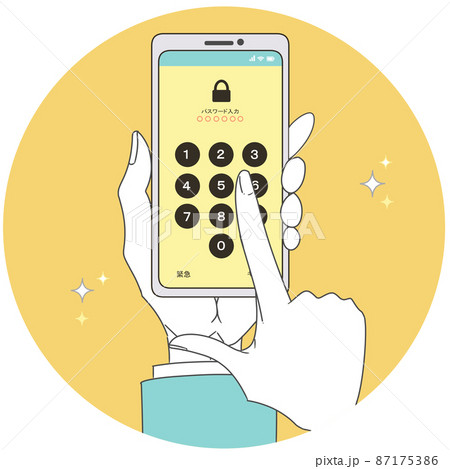 スマートフォンロック画面(タップする男性の手) スマートフォンロック画面(タップする男性の手) 87175386