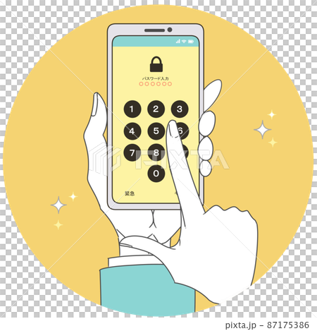 スマートフォンロック画面(タップする男性の手) スマートフォンロック画面(タップする男性の手) 87175386
