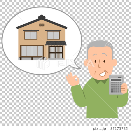 和風の一戸建てについて計算する男性2 87175785
