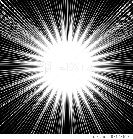 輝く光のエフェクト 漫画のグラフィック素材 放射線集中線 ベタフラッシュ ウニフラッシュ 背景のイラスト素材