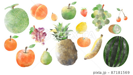 果物 セット 水彩風イラスト 背景透過のイラスト素材