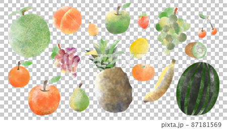 果物 セット 水彩風イラスト 背景透過のイラスト素材