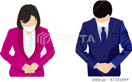 お辞儀 スーツの男女 白マスク着用 87181694