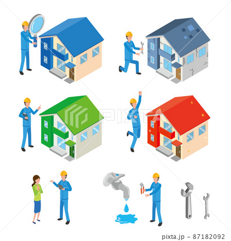 住宅の点検修理作業員のセットイラスト 87182092