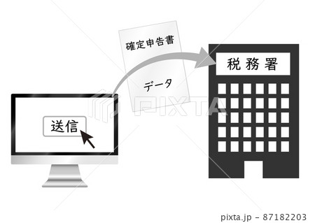 確定申告の電子申請。納税システム(e-Tax)のイメージイラスト。 87182203