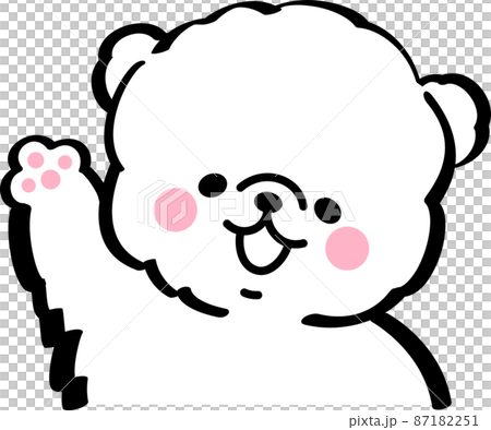 片手を上げて喜ぶ白い犬のイラスト素材